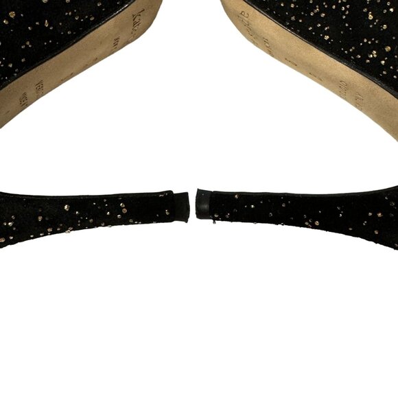 Kate Spade Licorice Pumps Womens 6 B Black Gold Flecked Suede Pointed Heel Italy - Picture 13 of 15